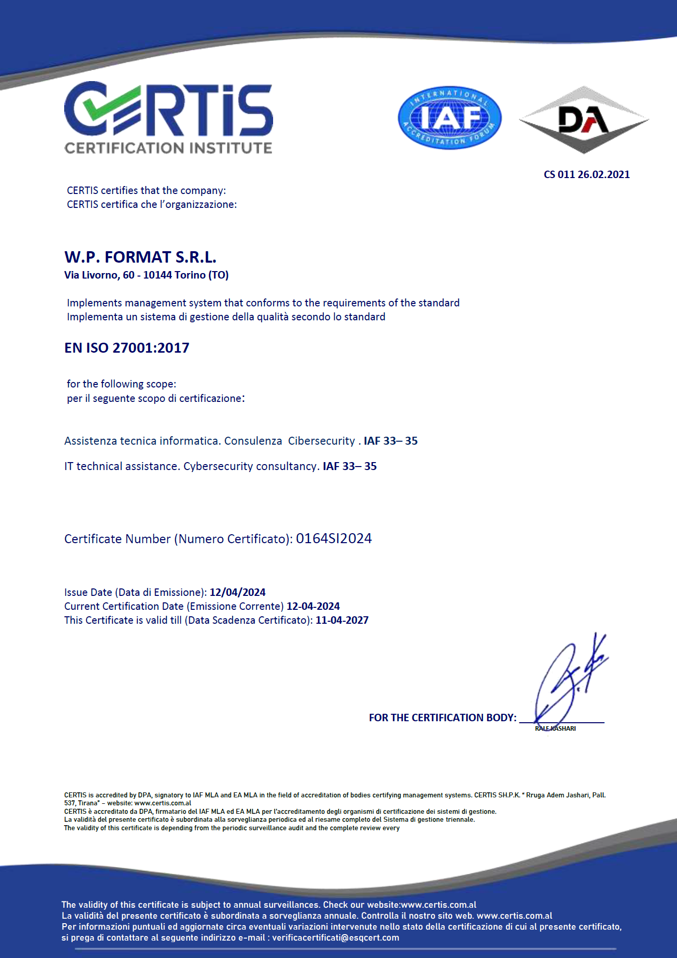 Certificato-iso27001
